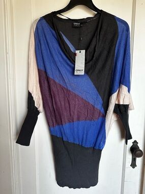 ONLY Colorblock Scoop Neck Batwing Sweater - Blue Black Pink Plum 2 piece
